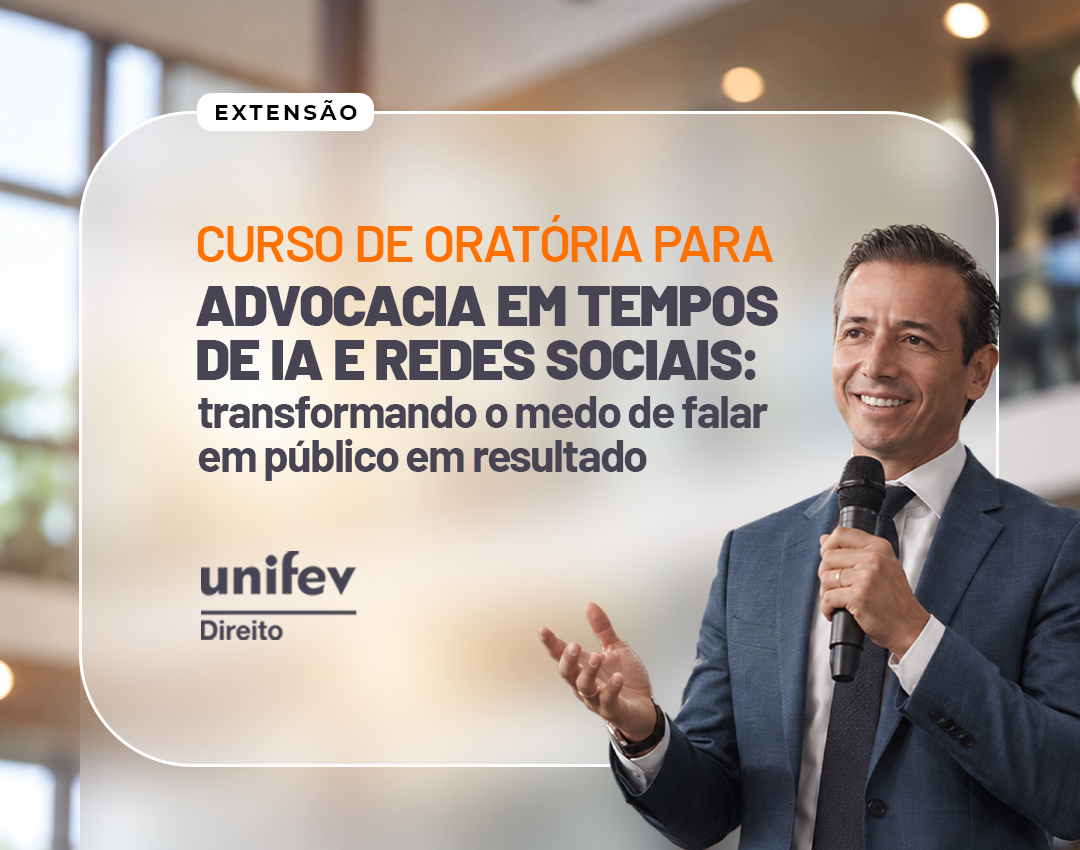 Arte de divulgação do evento ORATÓRIA PARA ADVOCACIA EM TEMPOS DE IA E REDES SOCIAIS: transformando o medo de falar em público em resultado.