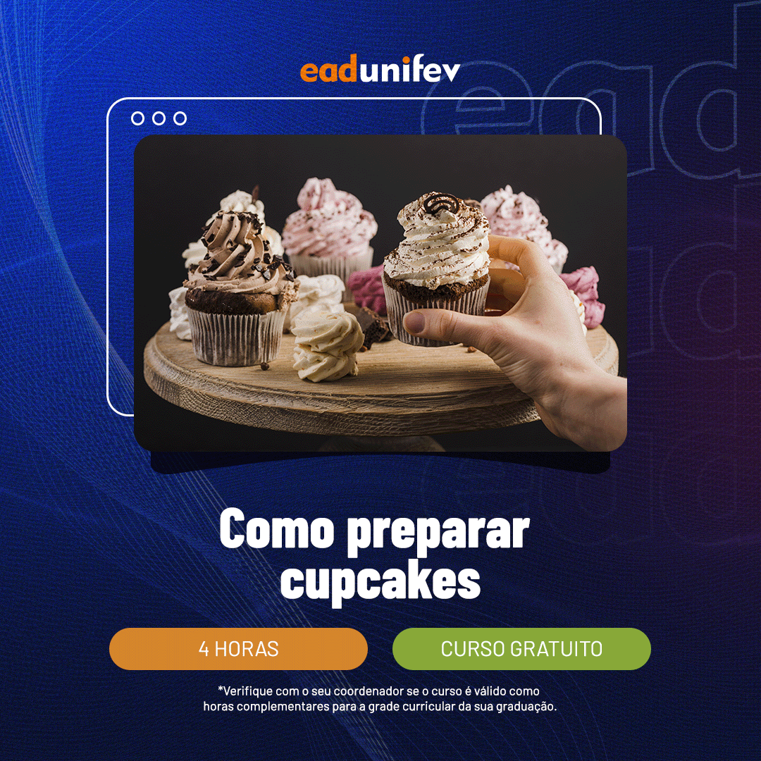 Arte de divulgação do evento 2025 - EAD - Como preparar cupcakes.